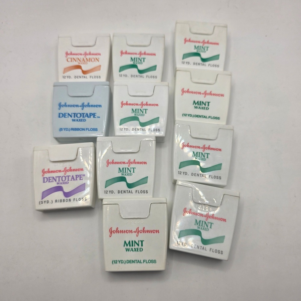 Vintage Johnson & Johnson Dental Floss Dentotape Lot 11 Mint Cinnamon 70s 80s